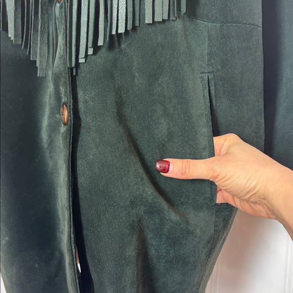 🌲 DIMITRI Vintage Forest Green Suede Fringe Jacket – Size Medium - Picture 6 of 8